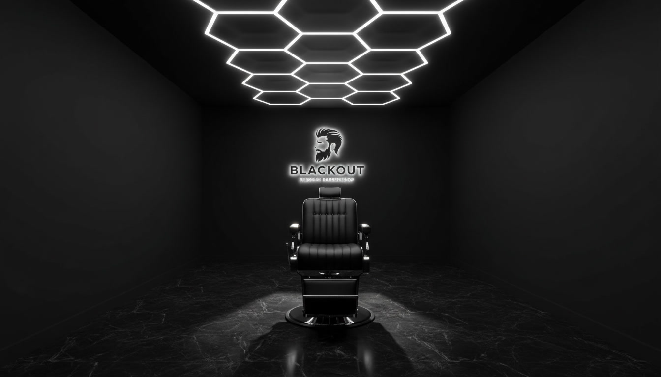 Dark luxury atmosphere inside Blackout Barbershop Maia